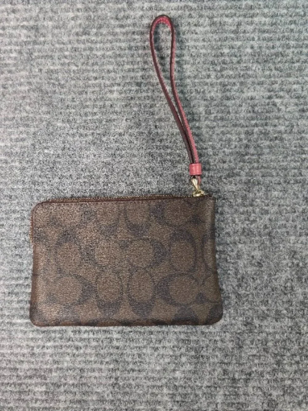 Coach Signature Brown & Pink Zip Wristlet Wallet | Leather Trim